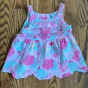 Cute pink/blue floral le top ruffle flower petal dress size 9 months.